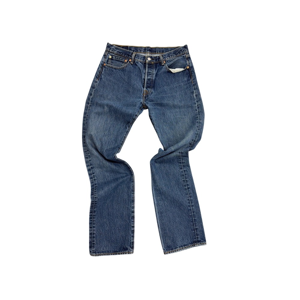 Levis 501 Original Fit Mens Jeans Medium Wash Blue Denim Button Fly 33x34 - Picture 2 of 10